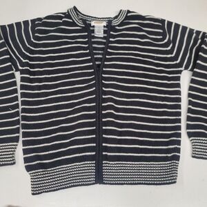 Talbots Women's‎ Knit Full Zip Cardigan Sweater Striped Black White Small